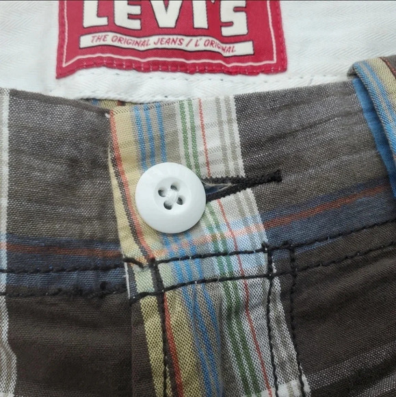 Levi's Men's  Shorts Brown Blue Check Flat Front HQ Size 36 Actual 37 - Picture 5 of 13
